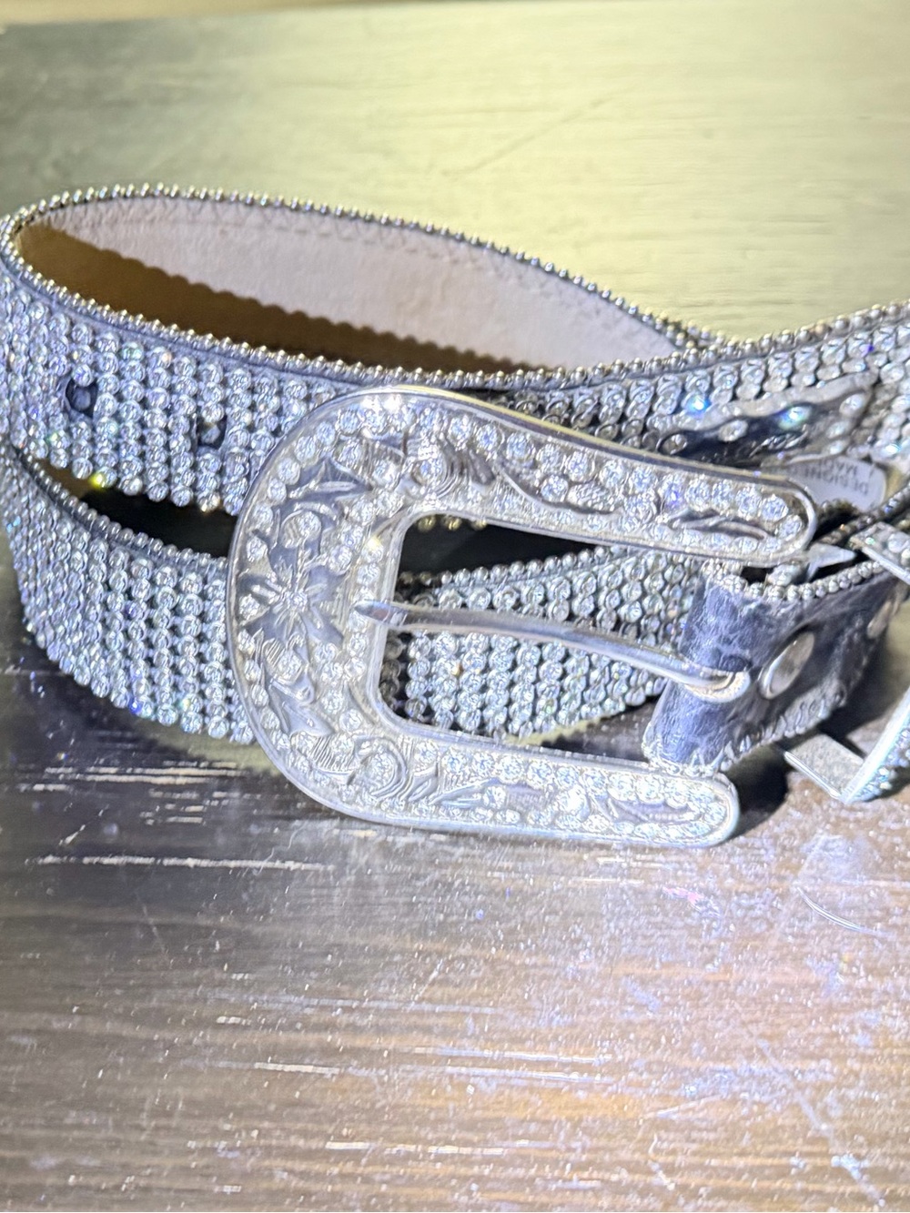 Solid abs rhinestones diamond belt shimmers and gleem western bling belt large - Picture 3 of 6